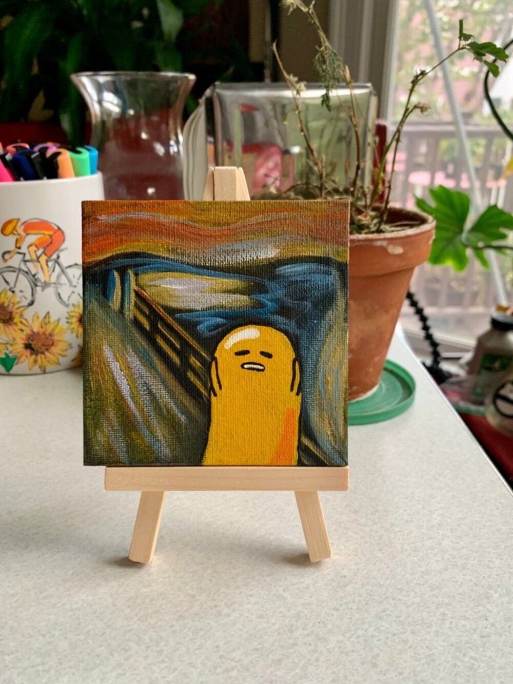 Gudetama Scream Hand Painted Mini Canvas Painting irleene 4x4